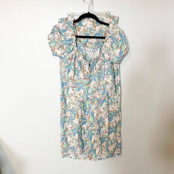 Roxy leaf tropical floral print crop top puff sleeve wide leg pant set medium - Picture 1 of 14
